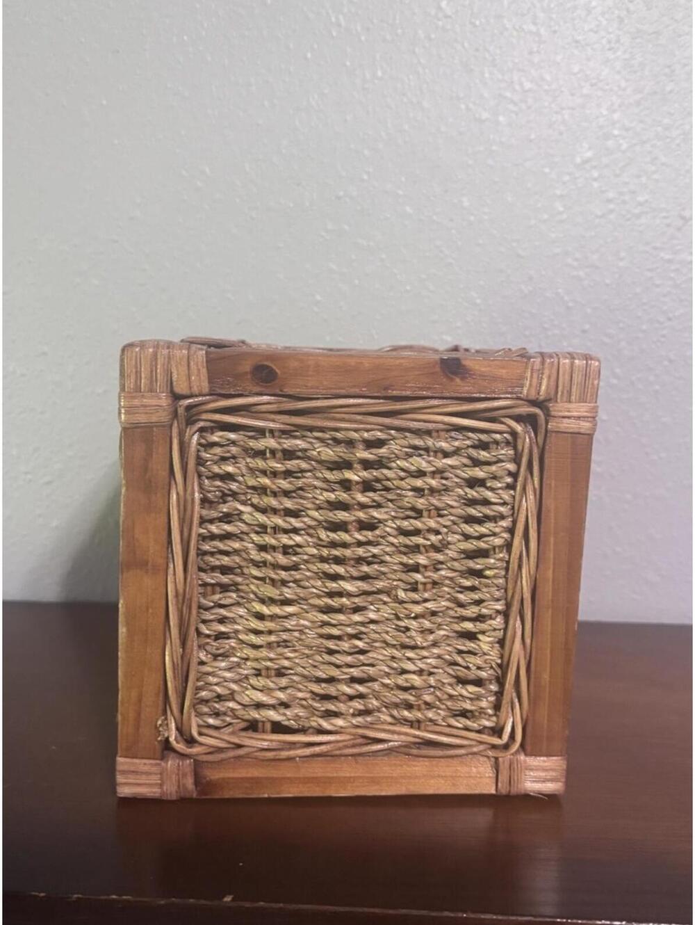 Wicker Rattan Tissue Box Holder Boho Wood